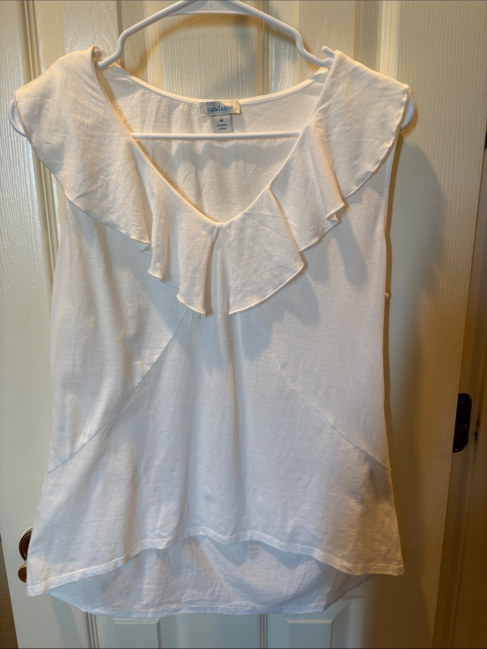 Sundance Abby Ruffle Sleeveless Knit Tee Top White Medium